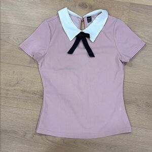 Pink Top with White Collar and Black Bow